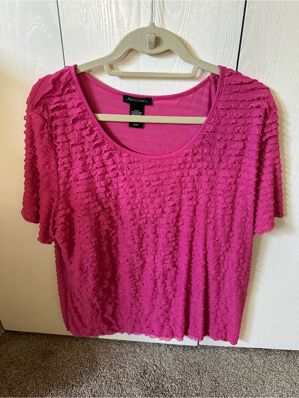 Notations Hot Pink Ruffle-Texture Short Sleeve Tee